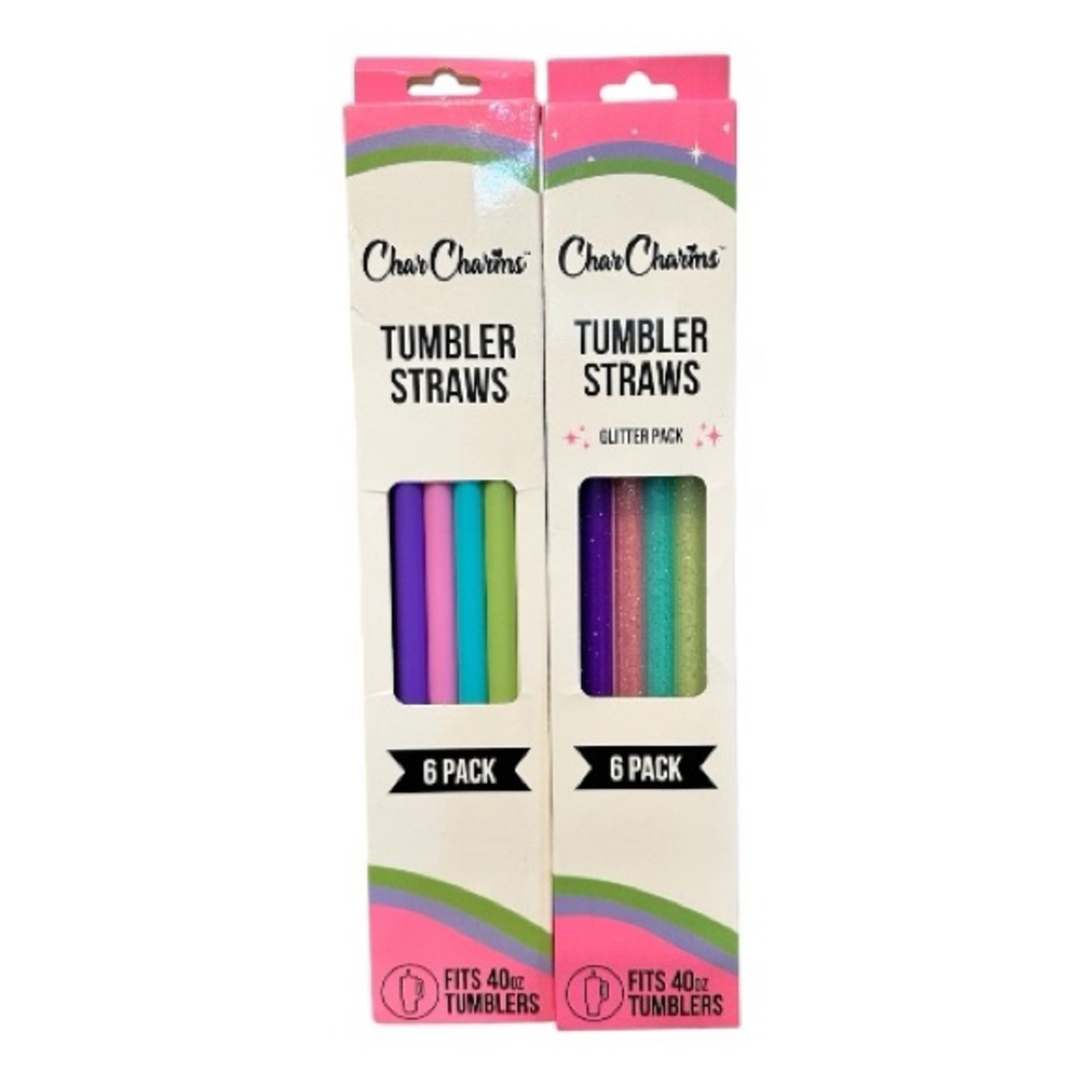 CharCharms Tumbler Straws 6 Pack 40oz Tumblers Reusable Color & Glitter Straws